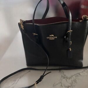 COACH Black Leather Tote with Burgundy Interior C4084